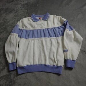 Vintage Wilson Collared Sweater Womens Large Cream Purple Colorblock Long Sleeve